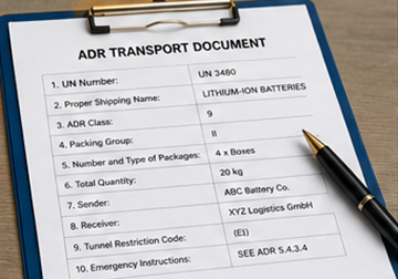 ADR prijevozni dokumenti i dokumentacija za pošiljke litijevih baterija