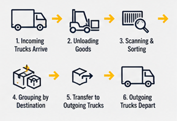 Cross-docking tijek rada s dolaznim i odlaznim logističkim kamionima