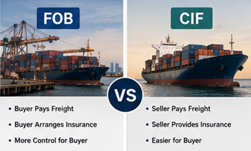 Vizualna usporedba odgovornosti za FOB i CIF u međunarodnoj logistici
