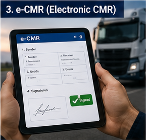 Vozač koristi digitalni e-CMR dokument na tabletu tijekom logističkog prijevoza