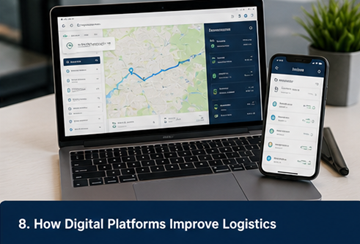 Nadzorna ploča digitalne logističke platforme s praćenjem, komunikacijom i transportnim nalozima