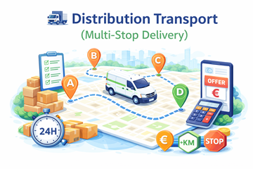 Distribucijski transport s više istovarnih točaka na jednoj ruti, prikaz logistike s više istovara i fleksibilnog formiranja cijene