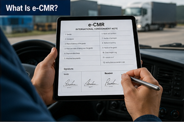 Digitalni CMR dokument prikazan na tabletu koji vozač koristi u logističkom transportnom okruženju