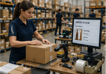 E-commerce fulfilment centar koji obrađuje online narudžbe kupaca