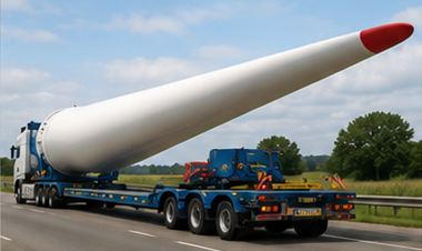 Lopatica vjetroturbine, građevinski stroj i industrijska oprema prevezeni kao preveliki teret