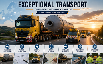 Kamion za izvanredni transport koji prevozi preveliki industrijski teret na europskoj autocesti uz prateća vozila