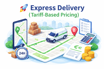 Express transport s rutom od točke A do točke B, prikaz cijene prema udaljenosti i brza pošiljka