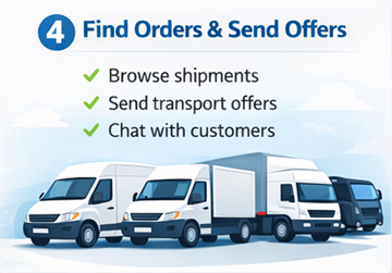 Pregledajte narudžbe za prijevoz i pošaljite ponude pomoću nadzorne ploče prijevoznika na ExusTransu