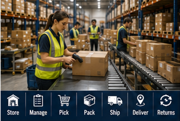 Skladišni radnici obrađuju operacije logistike ispunjenja i online narudžbe
