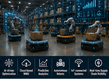 Budući sustav upravljanja skladištem koji koristi AI robotiku i digitalnu logističku tehnologiju