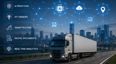 Buduća logistička tehnologija s AI praćenjem pošiljaka, pametnim transportnim sustavima i digitalnom vidljivošću lanca opskrbe