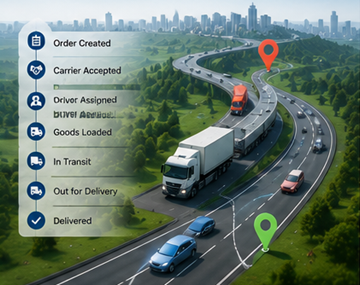Suvremeni proces logističkog praćenja koji prikazuje GPS praćenje kamiona, digitalne transportne sustave i ažuriranja pošiljke