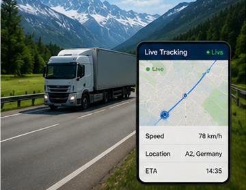 Kamion s GPS sustavom praćenja rute na europskoj autocesti tijekom transportne operacije