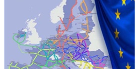 Transeuropska prometna mreža (TEN-T) na karti i zastava Europe