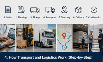Proces transporta korak po korak od preuzimanja do isporuke, logistički tijek rada