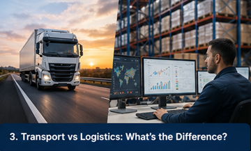 Usporedni dijagram koji prikazuje razliku između procesa transporta i logistike