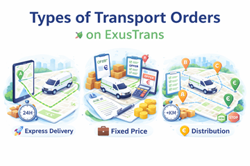 Pregled transportnih naloga express, fiksne cijene i distribucije na ExusTransu s ilustracijom planiranja rute i formiranja cijene