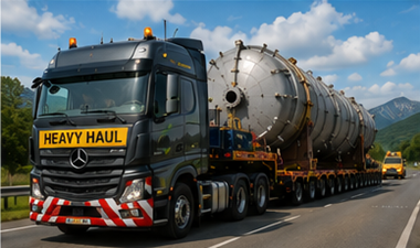 Konvoj za teški transport koji prevozi preveliki industrijski teret na europskoj autocesti
