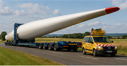 Lopatica vjetroturbine i oprema za obnovljive izvore energije prevoze se teškim transportnim vozilima